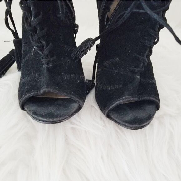 Shoe dazzle boots high heels peak toe black open toe - Picture 5 of 8